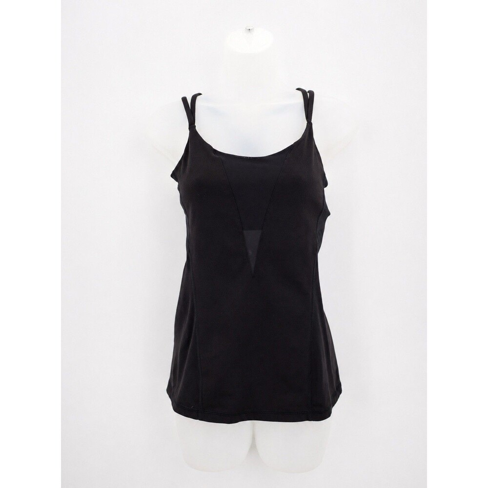 Lululemon Exquisite Tank Black Mesh Strappy Built In Bra Size 6
